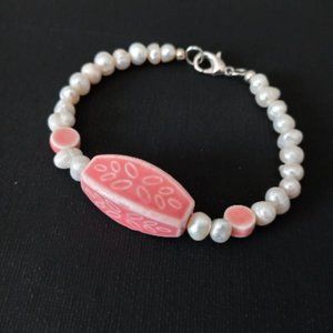 Faux Pearl & Ceramic Beaded Bracelet
